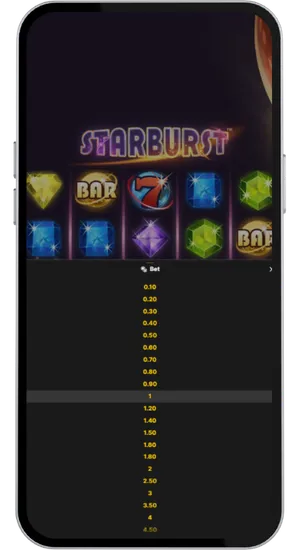 Setting stake between £0.10 and £100 in Starburst